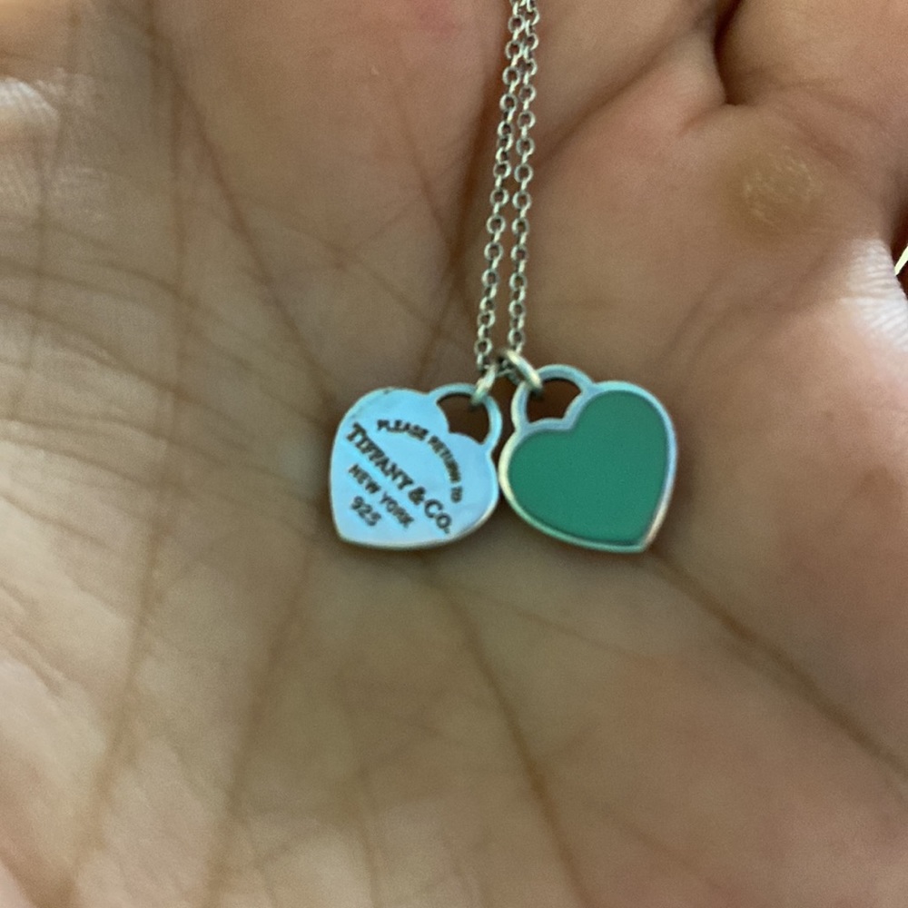 Tiffany Mini Double Heart Blue Necklace Priced to Sell Firm.